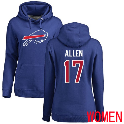 NFL Women Buffalo Bills #17 Josh Allen Royal Blue Name and Number Logo Pullover Hoodie Sweatshirt->women nfl jersey->Women Jersey
